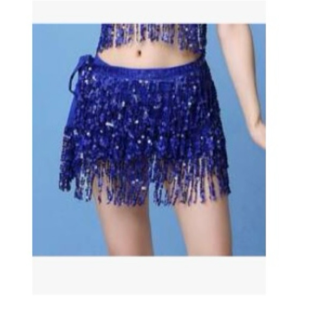 Blue Sequin Fringe Skirt